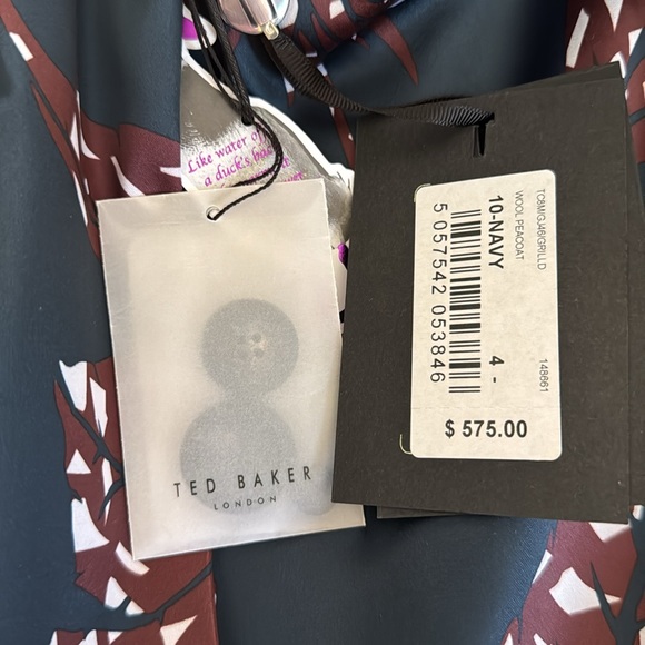 TED BAKER LONDON CLASSIC NAVY PEACOAT NEW+TAGS GORGEOUS WOOL-SATIN PRINT LINING - Picture 6 of 15